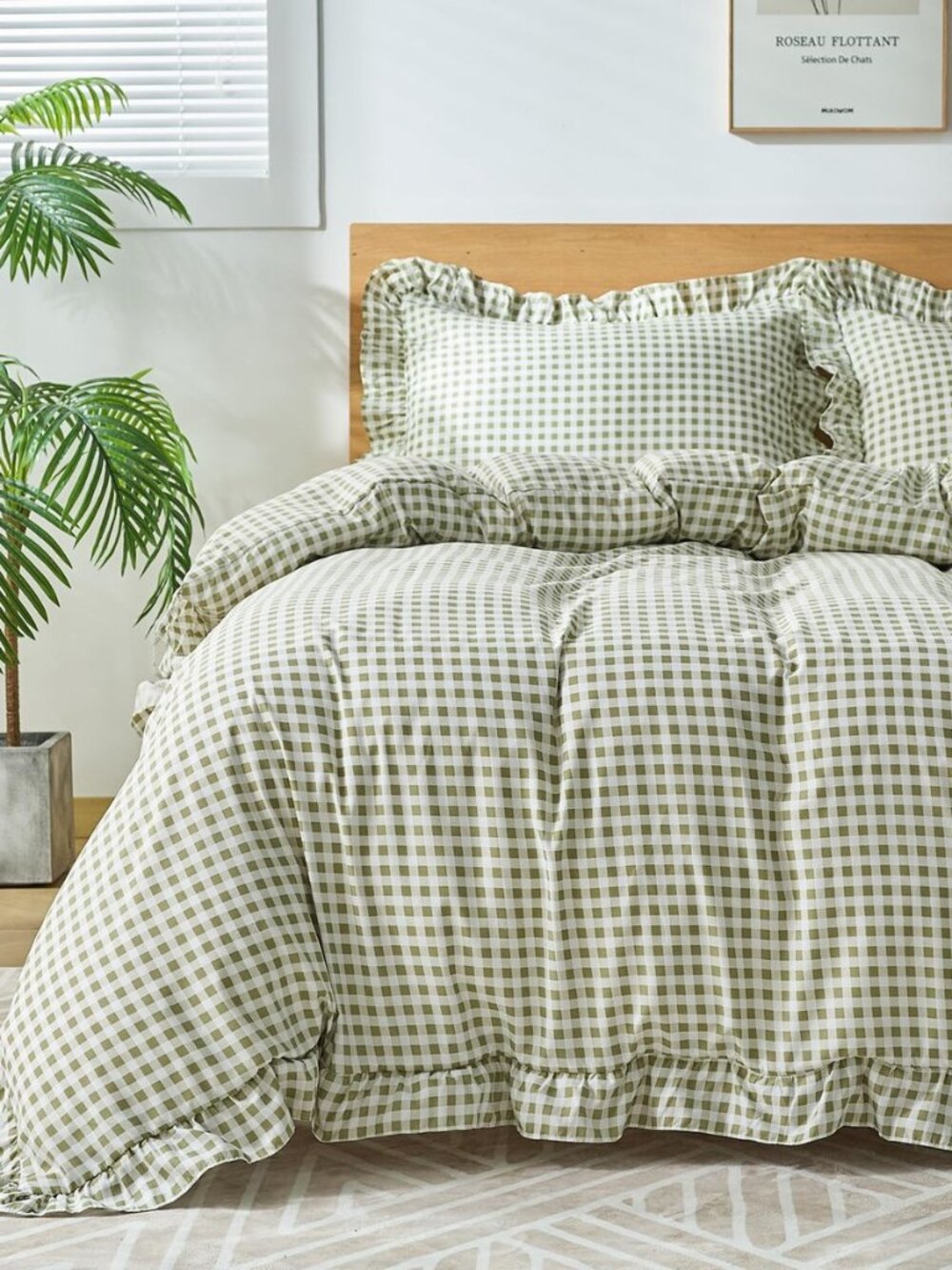 Gingham Duvet Cover Queen Size, 3 Pieces Soft Breathable Microfiber Plaid Duvet
